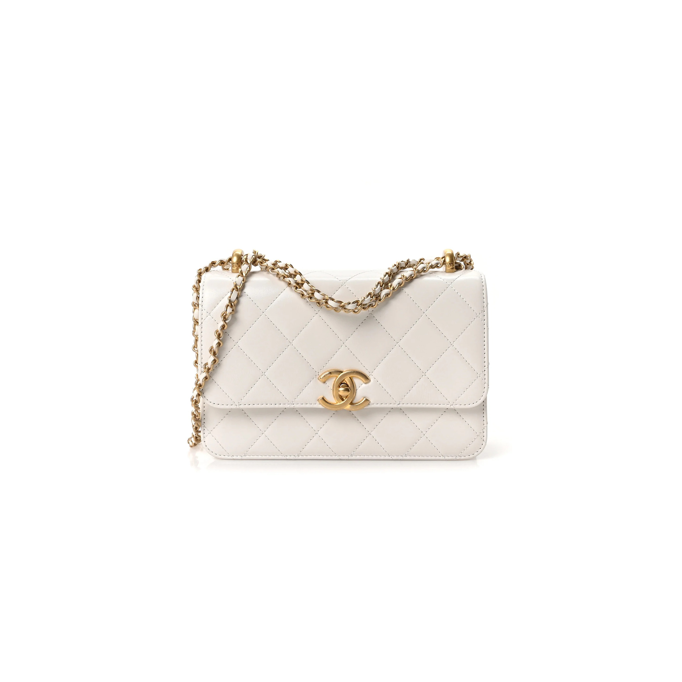 CHANEL CALFSKIN QUILTED PERFECT FIT FLAP WHITE AS2615 (19*12*8cm)